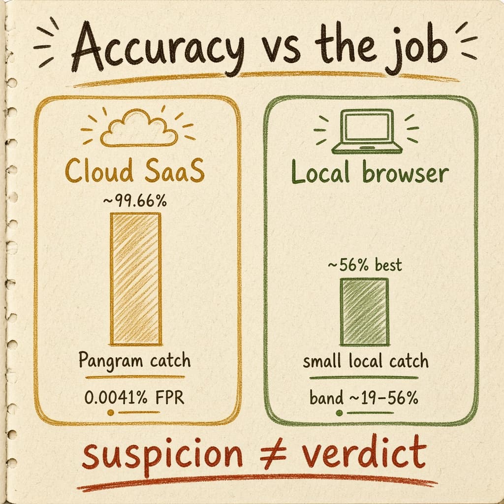 Why Browser AI Detectors Ship 56% Accuracy On Purpose